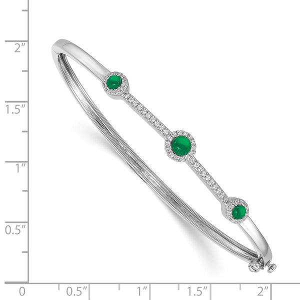 14k White Gold Diamond and Cabochon Emerald Bangle