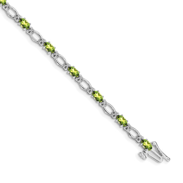 14k White Gold Diamond and Peridot Bracelet
