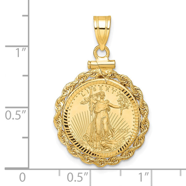 14ky Rope Screw Top 1/10oz Mounted American Eagle Coin D/C Bezel Pendant