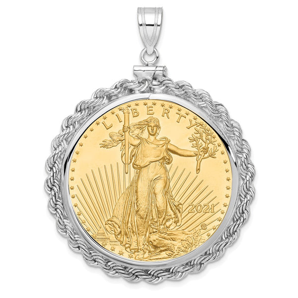 14kw 1oz Mounted American Eagle Coin Screw Top Rope Pol Bezel Pendant