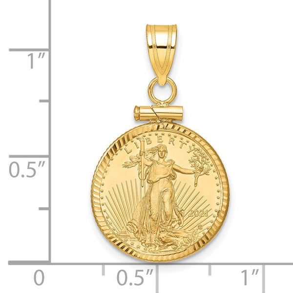 14ky 1/10oz Mounted American Eagle Coin Screw Top Diamond-cut Bezel Penda