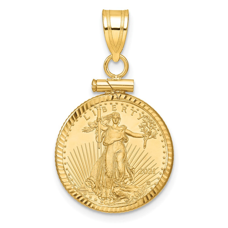 14ky 1/10oz Mounted American Eagle Coin Screw Top Diamond-cut Bezel Penda