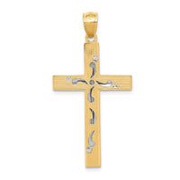 14k Two-Tone Diamond-cut Cross Pendant