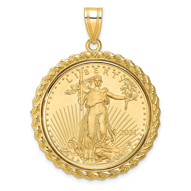 14k Casted Rope Mounted 1/2oz American Eagle Prong Coin Bezel Pendant