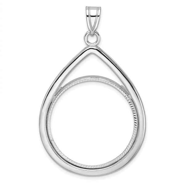 14kw Polished & Diamond-cut Teardrop 27.0mm Prong Coin Bezel Pendant