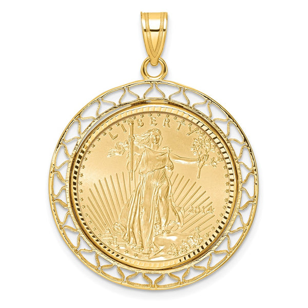 14ky 1/4oz Mounted American Eagle Coin Fancy Wire Polished Bezel Pendant