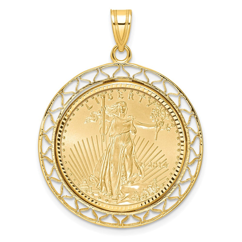 14ky 1/4oz Mounted American Eagle Coin Fancy Wire Polished Bezel Pendant