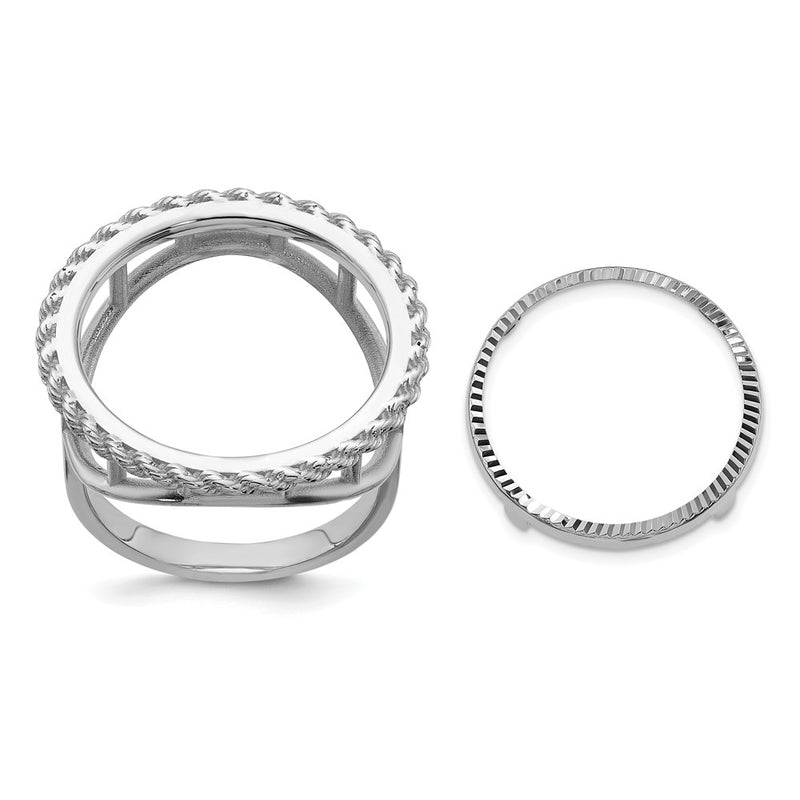14kw Ladies' Polished Textured D/C Rope Edge 16.5mm Coin Bezel Ring