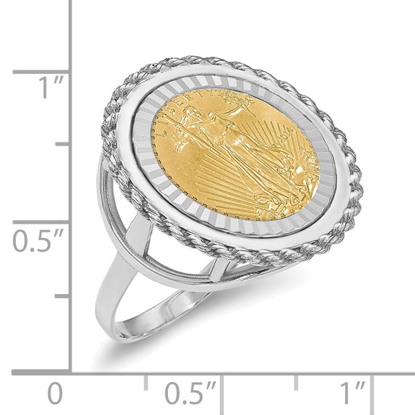 14kw Ladies' Textured D/C Rope Mounted 1/10oz AM Eagle Coin Bezel Ring