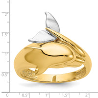14k Two-tone Polished Dolphin Ring
