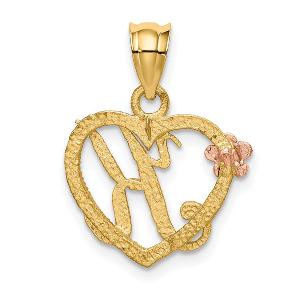 14k Two-Tone Heart Letter K Initial Pendant