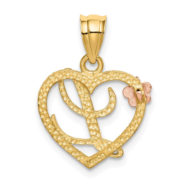 14k Two-Tone Heart Letter L Initial Pendant