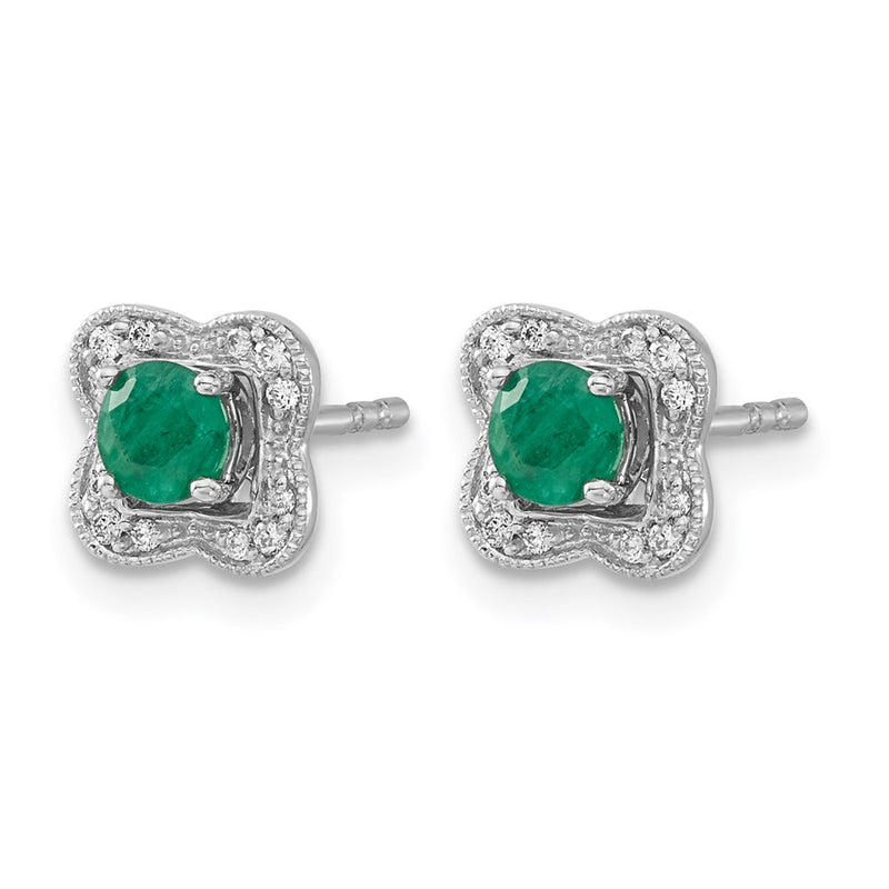 14k White Gold Diamond and Emerald Stud w/ Jacket Earrings