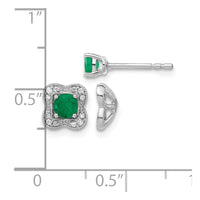 14k White Gold Diamond and Emerald Stud w/ Jacket Earrings