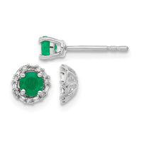 14k White Gold Diamond and Emerald Stud w/ Jacket Earrings