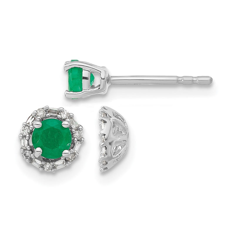 14k White Gold Diamond and Emerald Stud w/ Jacket Earrings