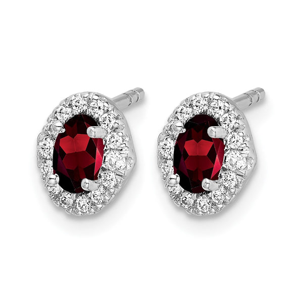 14k White Gold Diamond and Cabochon Garnet Earrings