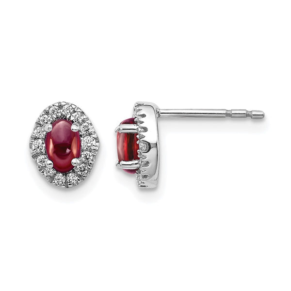 14k White Gold Diamond and Cabochon Garnet Earrings