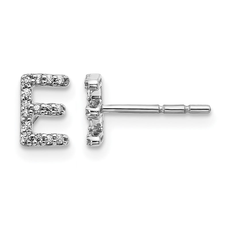 14k White Gold Diamond Initial E Earrings