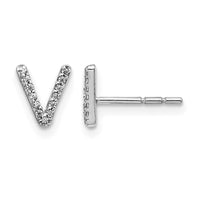14k White Gold Diamond Initial V Earrings