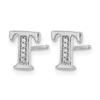 14k White Gold Diamond Initial T Earrings
