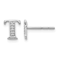 14k White Gold Diamond Initial T Earrings