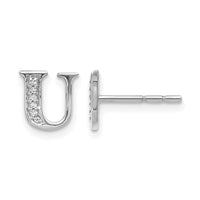 14k White Gold Diamond Initial U Earrings