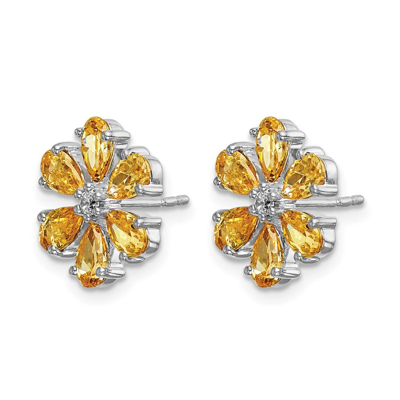 14k White Gold Diamond Citrine Flower Earrings