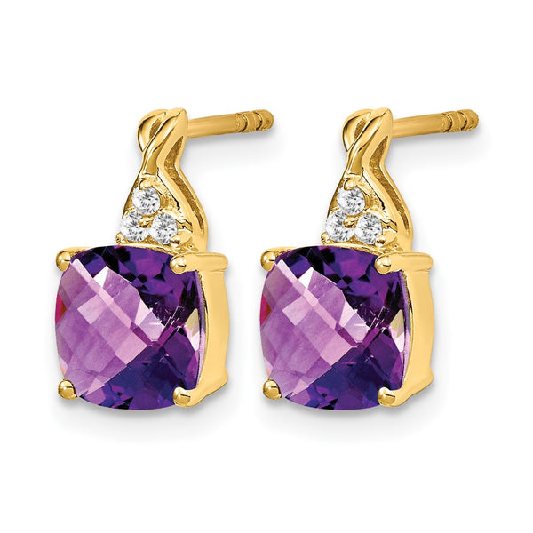 14k Checkerboard Amethyst and Diamond Earrings
