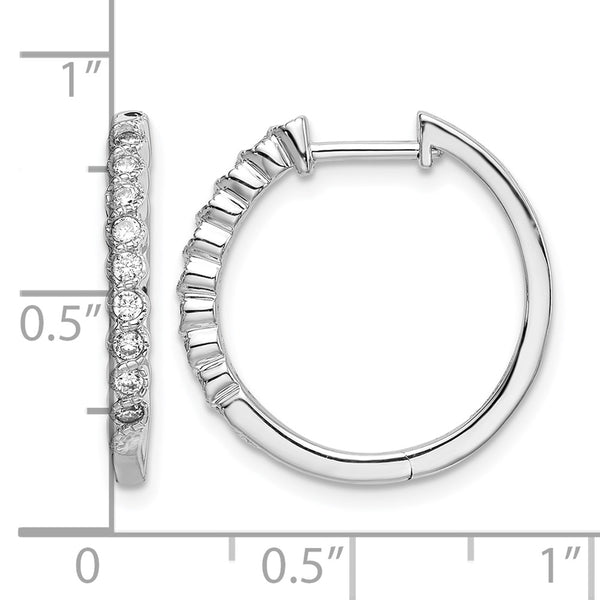 14k White Gold Polished Diamond Hinged Hoop Earrings