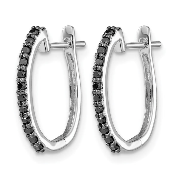 14k White Gold Black Diamond 1.3mm Hinged Hoop Earrings