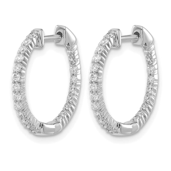 14k White Gold Polished Diamond In/Out Hinged Hoop Earrings