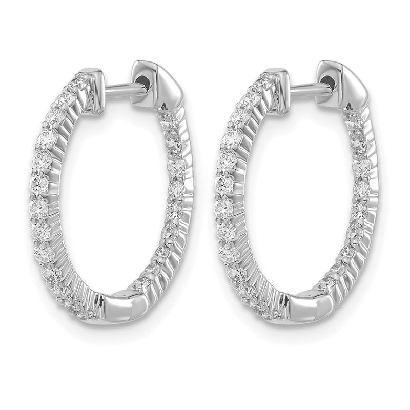 14k White Gold Polished Diamond In/Out Hinged Hoop Earrings