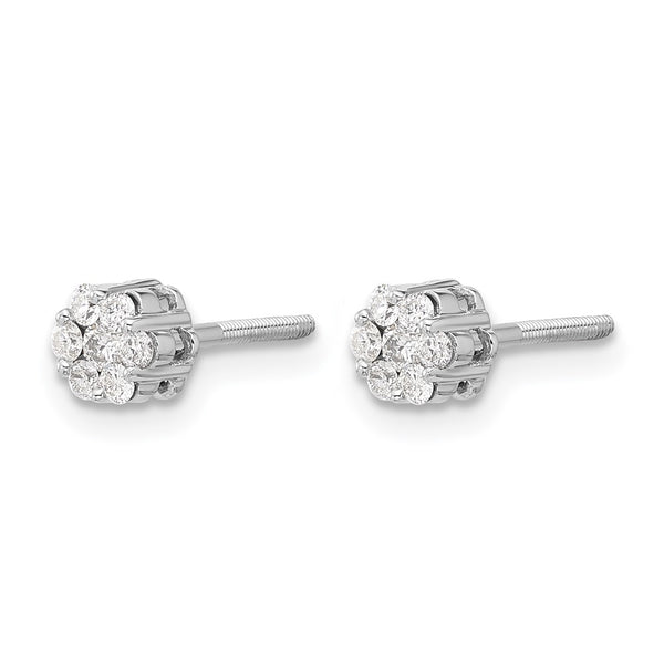 14k White Gold Diamond Cluster Screwback Post Earrings