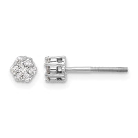14k White Gold Diamond Cluster Screwback Post Earrings