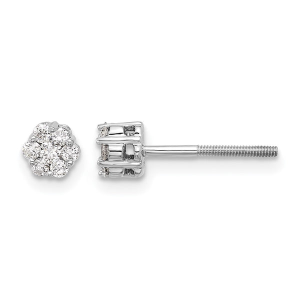 14k White Gold Diamond Cluster Screwback Post Earrings