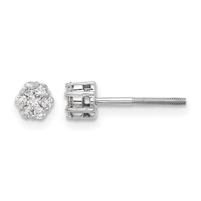 14k White Gold Diamond Cluster Screwback Post Earrings