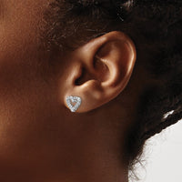 14k White Gold Diamond Heart Earrings
