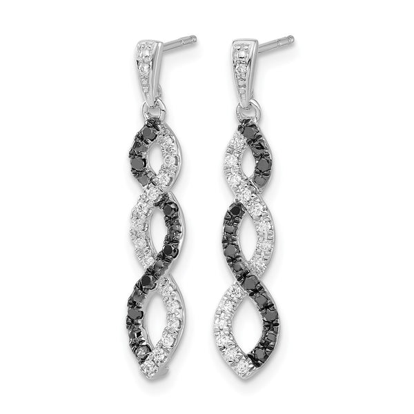 14k White Gold Black and White Diamond Twisted Post Earrings