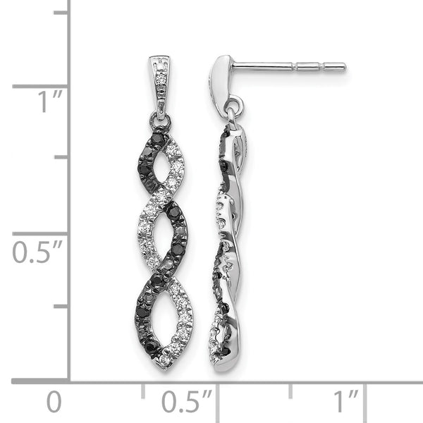 14k White Gold Black and White Diamond Twisted Post Earrings
