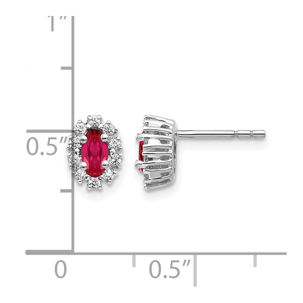 14k White Gold Diamond and Ruby Oval Halo Earrings