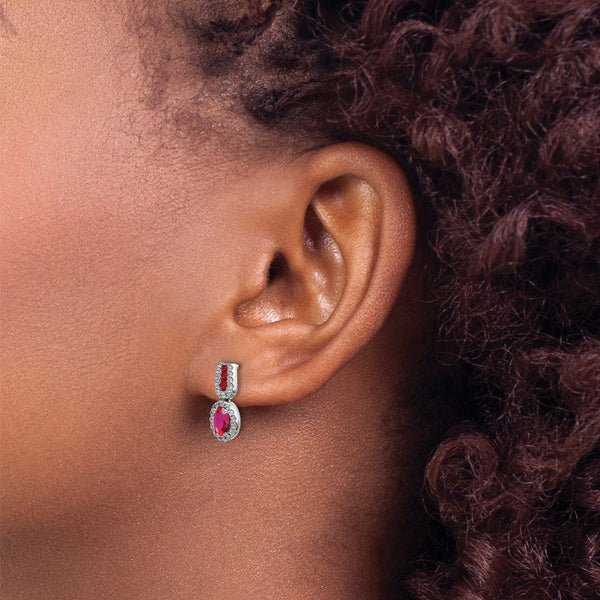 14k White Gold Diamond and Ruby Earrings