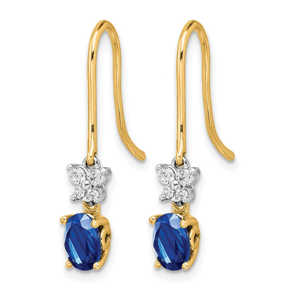 14k Two Tone Diamond and Oval Sapphire Earrings