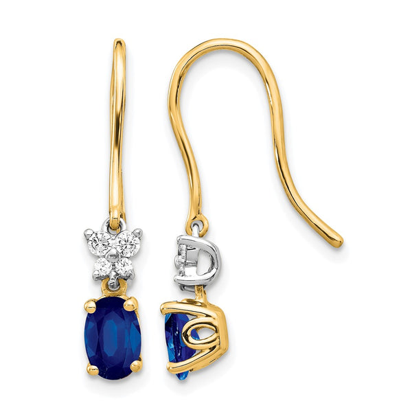 14k Two Tone Diamond and Oval Sapphire Earrings