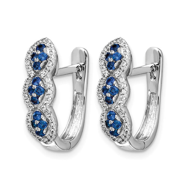 14k White Gold Diamond and Blue Sapphire Hinged Earrings