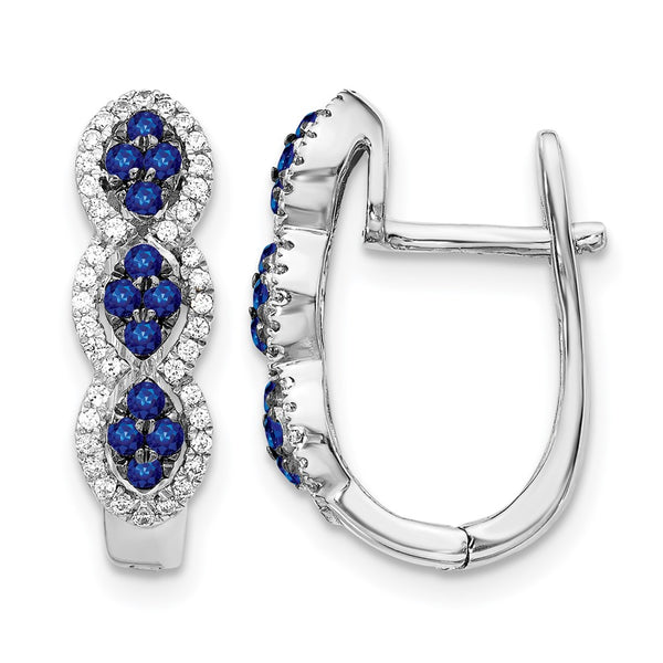 14k White Gold Diamond and Blue Sapphire Hinged Earrings