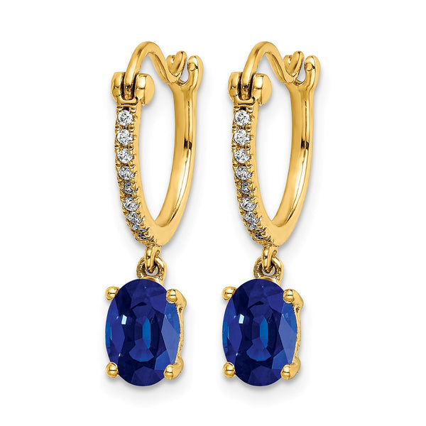 14k 1/10ct Diamond and Sapphire Dangle Hoop Earrings