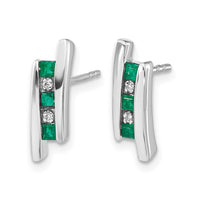 14k White Gold Diamond and Emerald Earrings