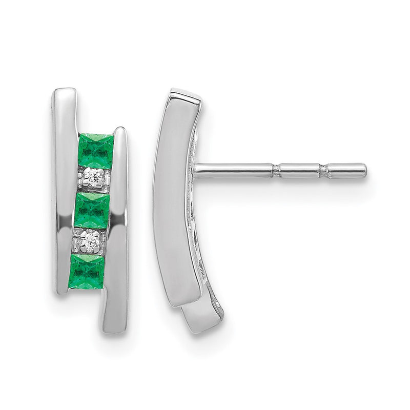 14k White Gold Diamond and Emerald Earrings