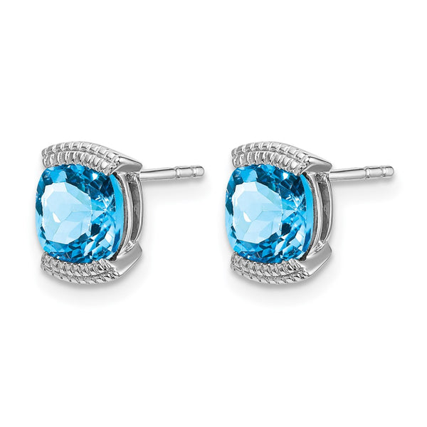 14k White Gold Blue Topaz Post Earrings